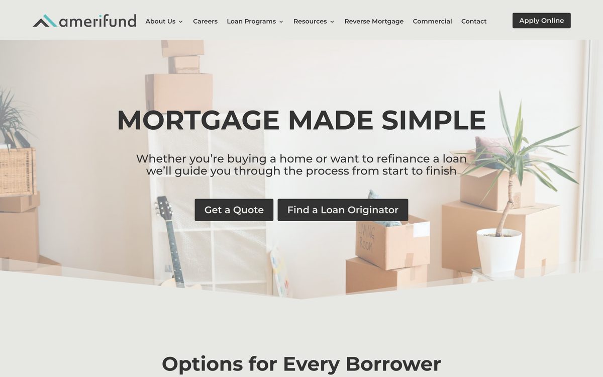Amerifund Home Loans homepage — Mortgage Made Simple